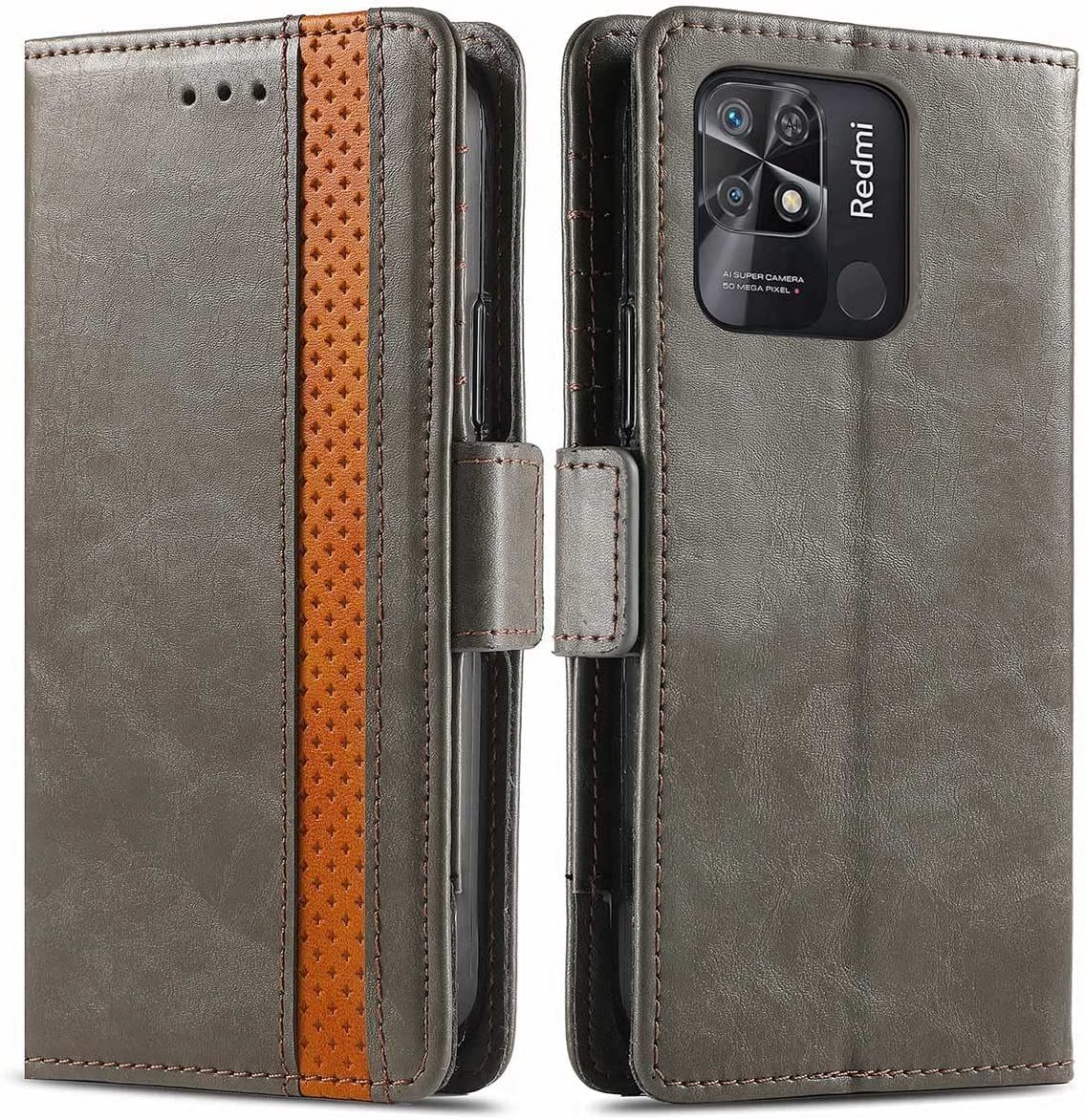 Coque Pour Xiaomi Redmi 10c, Pu Housse Pochette Antichoc Et Anti-Rayures Fonction Stand Rabat De Portefeuille Etui With Card Hold. Gris