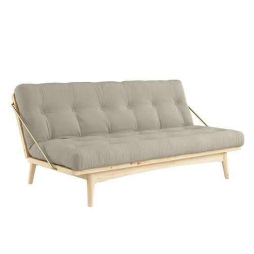 Banquette Futon Folk En Pin Massif Coloris Lin Couchage 130 X 190 Cm.