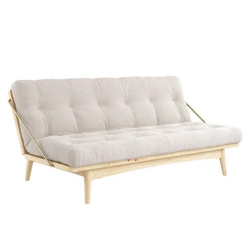Banquette Futon Folk En Pin Massif Coloris Ivoire Couchage 130 X 190 Cm.