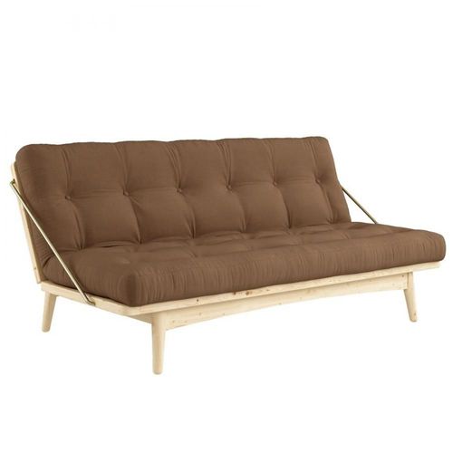 Banquette Futon Folk En Pin Massif Coloris Mocca Couchage 130 X 190 Cm.