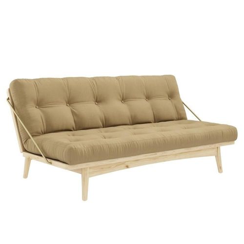 Banquette Futon Folk En Pin Massif Coloris Beige Blé Couchage 130 X 190 Cm.
