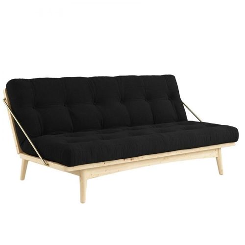 Banquette Futon Folk En Pin Massif Coloris Charbon Couchage 130 X 190 Cm.