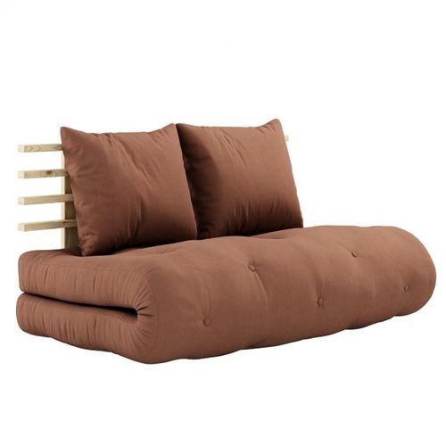 Canapé Lit Futon Shin Sano Brun Argile Et Pin Massif Couchage 140*200 Cm.