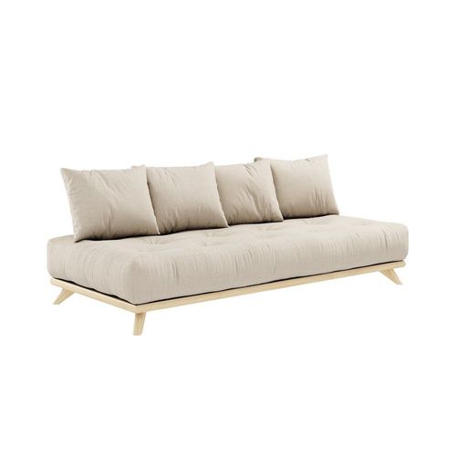 Canapé Convertible Futon Senza Pin Naturel Coloris Beige Couchage 90 Cm.