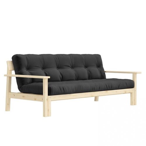 Canapé Convertible Futon Unwind Pin Naturel Coloris Gris Foncé Couchage 130 X 190 Cm.