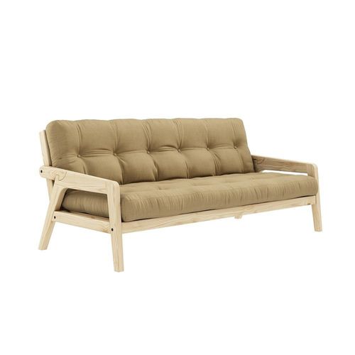 Canapé Convertible Futon Grab Pin Naturel Coloris Beige Blé Couchage 130 Cm.