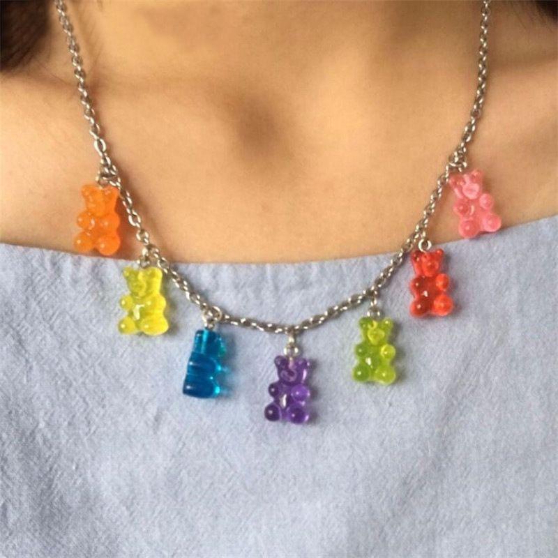 Collier créatif en forme d'ours gommeux collier pendentif couleur bonbon  multicolore pour femme 