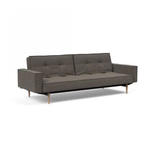 Canapé Convertible Splitback Styletto Avec Accoudoirs Pieds Fuseau Chêne Naturel Tissu Flashtex Dark Grey