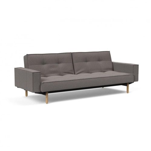 Canapé Convertible Splitback Stem Avec Accoudoirs Pieds Obus Chêne Naturel Tissu Mixed Dance Grey