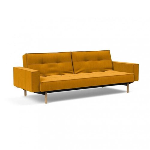 Canapé Convertible Splitback Stem Avec Accoudoirs Pieds Obus Chêne Naturel Tissu Elegance Burned Curry