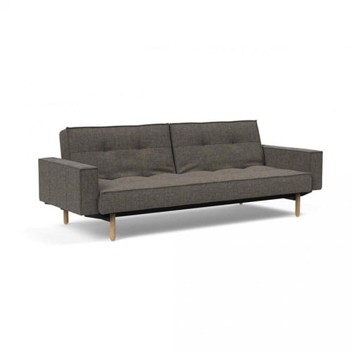 Canapé Convertible Splitback Stem Avec Accoudoirs Pieds Obus Chêne Naturel Tissu Flashtex Dark Grey