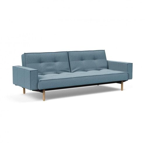 Canapé Convertible Splitback Stem Avec Accoudoirs Pieds Obus Chêne Naturel Tissu Mixed Dance Light Blue