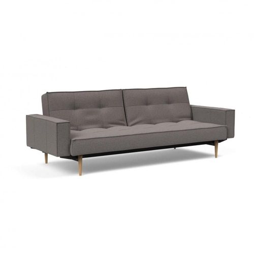 Canapé Convertible Splitback Styletto Avec Accoudoirs Pieds Fuseau Chêne Naturel Tissu Mixed Dance Grey