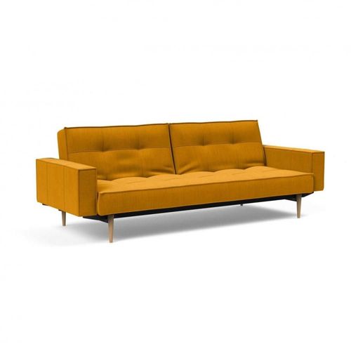 Canapé Convertible Splitback Styletto Avec Accoudoirs Pieds Fuseau Chêne Naturel Tissu Elegance Burned Curry
