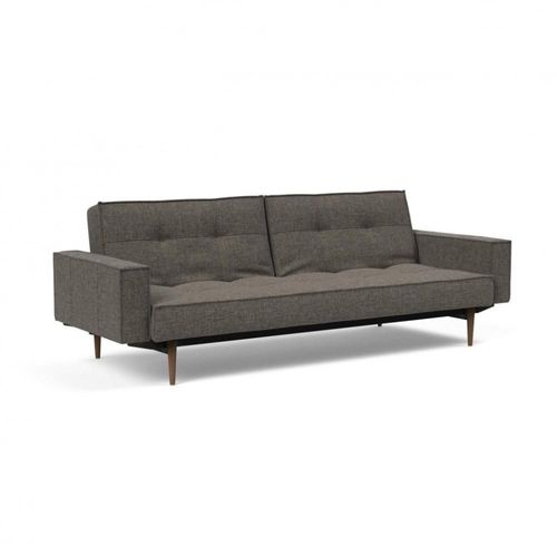 Canapé Convertible Splitback Styletto Avec Accoudoirs Pieds Fuseau Chêne Noyer Tissu Flashtex Dark Grey
