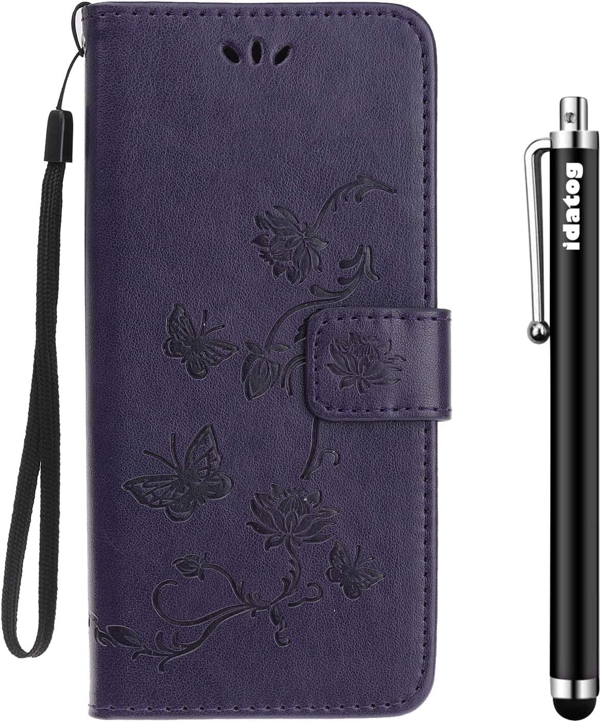 Idatog Coque Pour Huawei Honor 10,[Conception De Lotus] Flip Cover Étui De Protection Housse En Pu Cuir Avec Tpu Souple [Fente De Carte] [Fermeture Magnétique] (Violet Foncé)