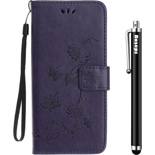 Idatog Coque Pour Huawei Mate 20 Lite,[Conception De Lotus] Flip Cover Étui De Protection Housse En Pu Cuir Avec Tpu Souple [Fente De Carte] [Fermeture Magnétique] (Violet Foncé)