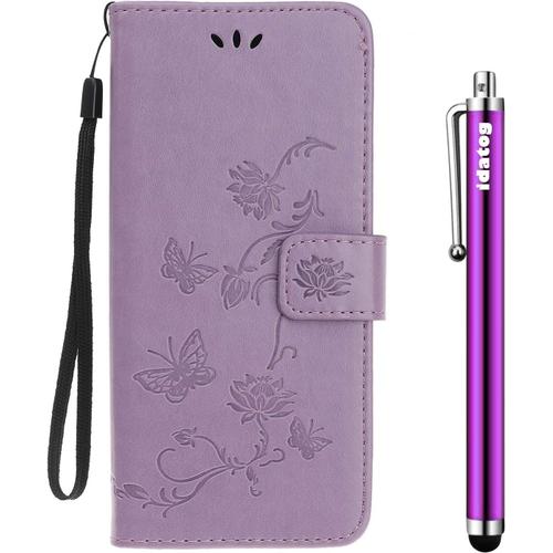 Idatog Coque Pour Huawei Mate 20 Lite,[Conception De Lotus] Flip Cover Étui De Protection Housse En Pu Cuir Avec Tpu Souple [Fente De Carte] [Fermeture Magnétique] (Violet)