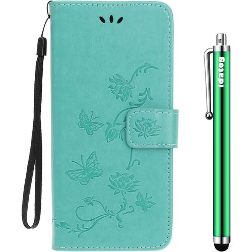 Idatog Coque Pour Huawei P20 Lite,[Conception De Lotus] Flip Cover Étui De Protection Housse En Pu Cuir Avec Tpu Souple [Fente De Carte] [Fermeture Magnétique] (Vert)