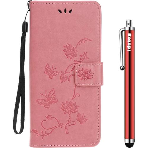 Idatog Coque Pour Huawei Honor 10,[Conception De Lotus] Flip Cover Étui De Protection Housse En Pu Cuir Avec Tpu Souple [Fente De Carte] [Fermeture Magnétique] (Rose)