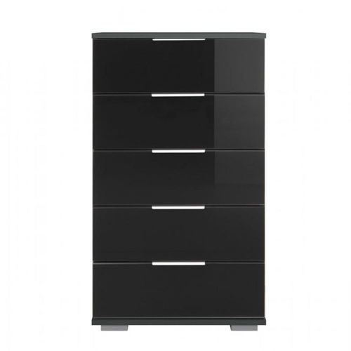 Commode Ensse 5 Tiroirs Graphite Et Verre Noir