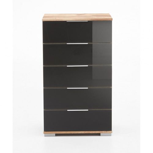 Commode Ensse 5 Tiroirs Chêne Poutre Et Verre Gris