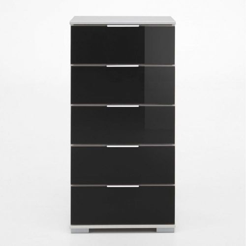 Commode Ensse 5 Tiroirs Blanc Et Verre Noir