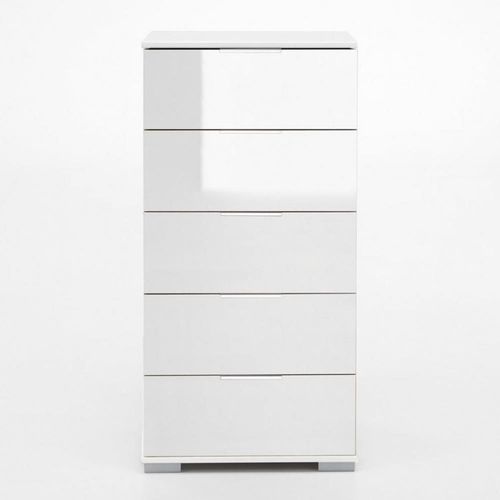 Commode Ensse 5 Tiroirs Blanc Et Verre Blanc