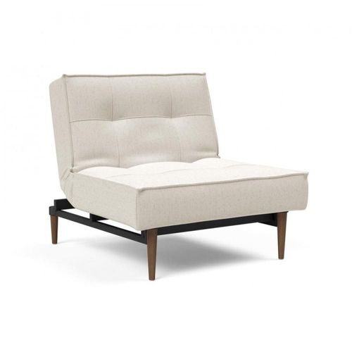 Innovation Living Fauteuil Splitback Styletto Convertible Lit 90*115 Cm Pieds Fuseau Noyer Tissu Bouclé Off White