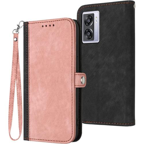 Coque Pour Oppo A57 5g 2022 / A57 4g 2022 / A77 5g, Etui En Cuir Pu Housse De Protection Rabat Portefeuille Avec Rangements De Cartes Et Pochette Fermeture Magnétique Flip Béquille (Rose)