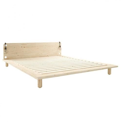 Lit Futon Peek Bed Pin Naturel Couchage 180 X 200 Cm Avec 2 Lampes De Chevet