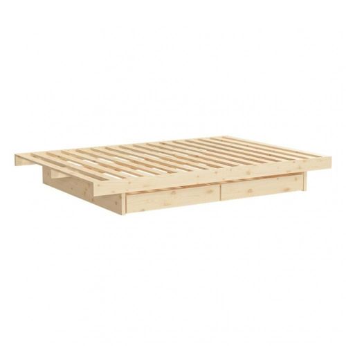 Lit Futon Kanso Bed Pin Naturel Couchage 180 X 200 Cm Avec 4 Tiroirs
