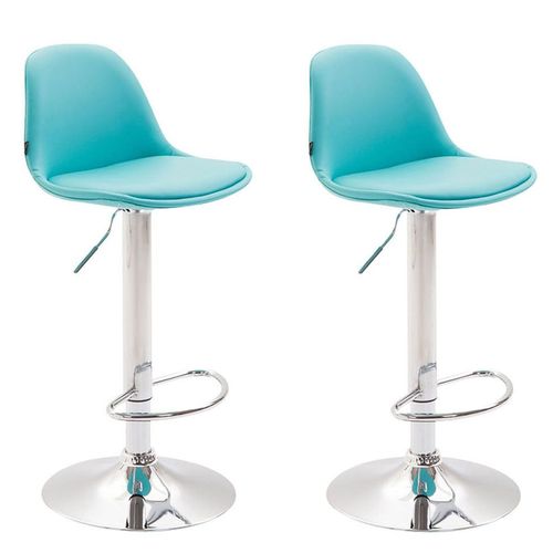 Lot De 2 Tabourets De Bar En Synthétique Bleu Et Cadre En Métal Hauteur Réglable Pieds Trompette 10_0001069