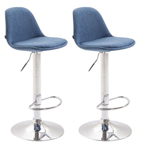 Lot De 2 Tabourets De Bar En Tissu Bleu Et Cadre En Métal Hauteur Réglable Pieds Trompette 10_0001360