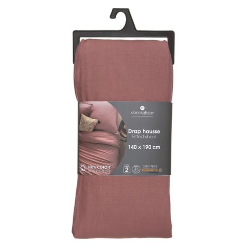 Drap Housse Bonnet 30 Cm 100% Coton 2 Places 140x190 Cm - Rose Blush