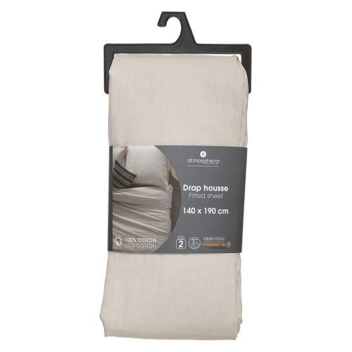 Drap Housse Bonnet 30 Cm 100% Coton 2 Places 140x190 Cm - Beige