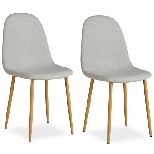 Lot De 2 Chaises De Salle À Manger Cuisine Confortable Et Moderne En Tissu Gris Pieds Métal Aspect Bois Cds06104