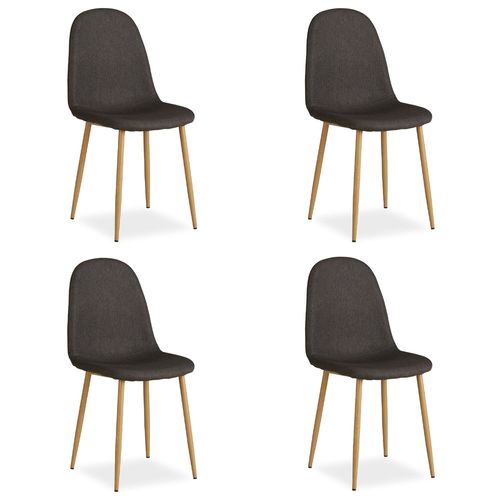 Lot De 4 Chaises De Salle À Manger Cuisine Confortable Et Moderne En Tissu Anthracite Pieds Métal Aspect Bois Cds06203