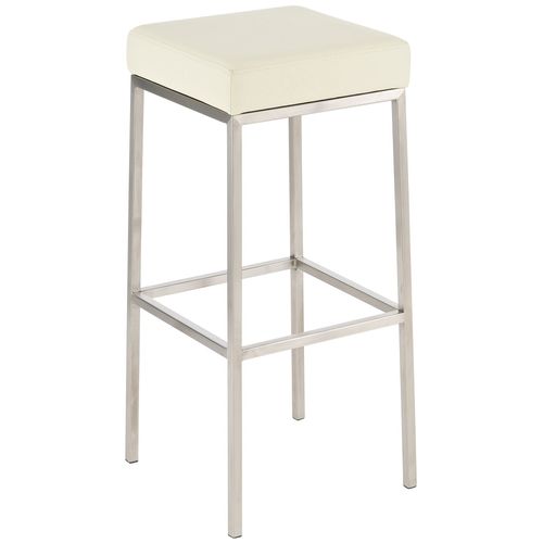 Tabouret De Bar Design Moderne Assise Confortable En Synthétique Crème Pieds Acier Inoxydable Brossé 10_0000643
