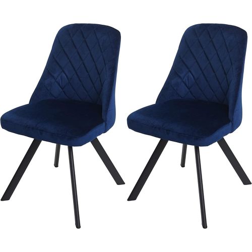 Ensemble De 2 Chaises De Salle À Manger Rembourrée En Velours Bleu Coutures Décoratives Pieds Métallique Cds04477