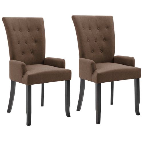 Lot De 2 Chaises De Salle À Manger Cuisine Avec Accoudoirs Design Rétro Tissu Marron Cds020140