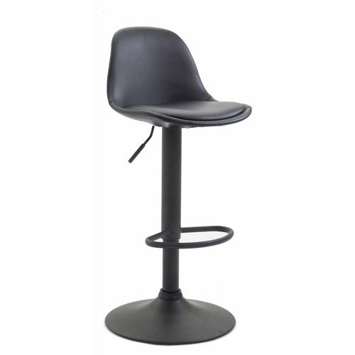 Tabouret De Bar Avec Repose-Pieds Design Moderne En Synthétique Noir Pieds En Métal Noir Mat 10_0000278