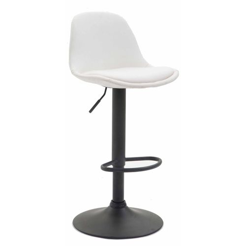 Tabouret De Bar Avec Repose-Pieds Design Moderne En Synthétique Blanc Pieds En Métal Noir Mat 10_0001045