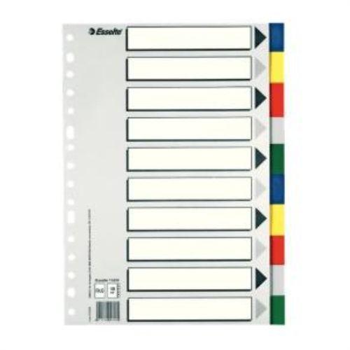 Esselte 10 Intercalaires Multi-Trous Feuille De Polypropylène Colorée Avec Couverture D'index Carton Blanc / Noir