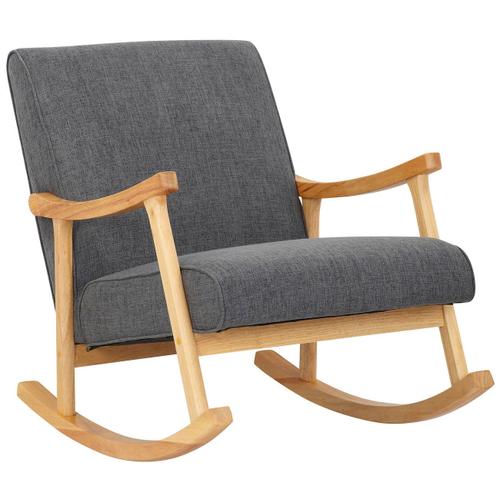 Fauteuil À Bascule En Tissu Gris Clair Design Scandinave Moderne Pieds En Bois Fab10087