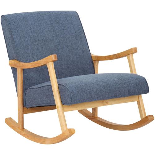 Fauteuil À Bascule En Tissu Bleu Design Scandinave Moderne Pieds En Bois Fab10090