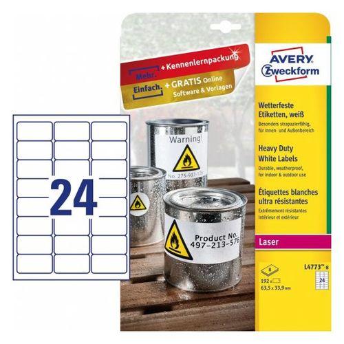 Pack De 8 Planches D'étiquettes Polyester Blanches Pour Imprimantes Laser Avery 63,5x33,9 Mm