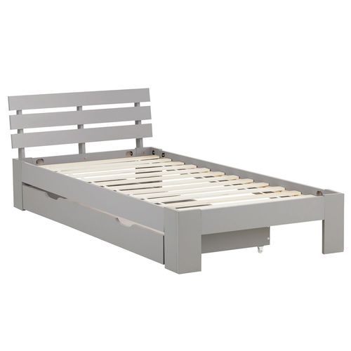 Lit Simple 1 Personnes Avec Sommier À Lattes En Bois Gris Avec Tiroirs De Rangement 90x 200 Cm Lit06237