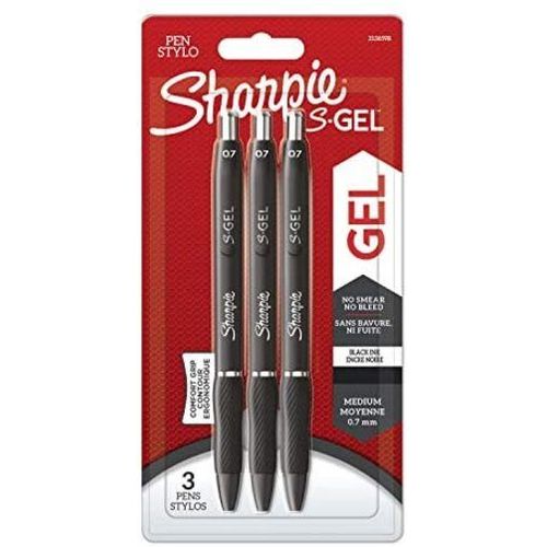 Sharpie S-Gel | Stylos Gel | Pointe Moyenne (0,7 Mm) | Encre Noire | 3 Unités