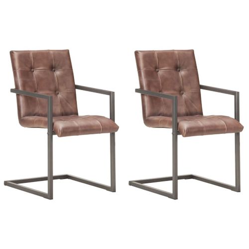 Lot De 2 Chaises De Salle À Manger Cuisine Cantilever Design Rétro Cuir Véritable Marron Cds020350